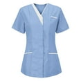 thumbnail image 1 of RKSTN Womens Nurse Working Uniform Plus Size V Neck Solid Color Button Down Short Sleeve Comfortable Caregiver Protective Blouse with Pockets, 1 of 3
