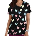 thumbnail image 1 of RKSTN Womens Scrubs Valentine's Day Colorful Hearts Print Plus Size Spring Summer V Neck Color Block Short Sleeve Pocket Caregiver Top, 1 of 5
