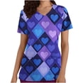 thumbnail image 1 of RKSTN Womens Scrubs Valentine's Day Colorful Hearts Print Plus Size Spring Summer V Neck Color Block Short Sleeve Pocket Comfort Caregiver Top, 1 of 5