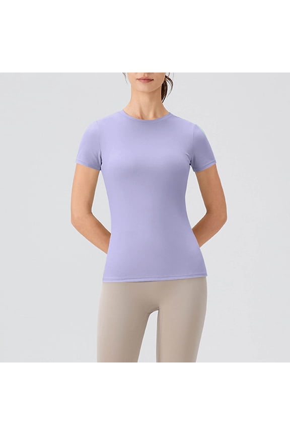Womens Shirts Solid Color Activewear T-Shirts Short Sleeve Crew Neck Fashionable Wicking Perfomance Slim Fitted Yoga Workout Tops