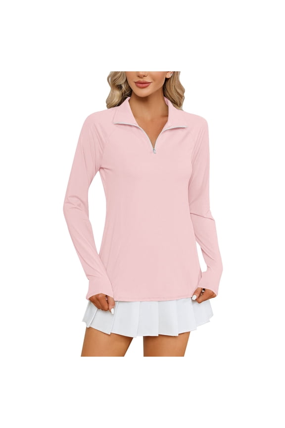 Womens Shirts Sun Protection Shirts Top Tapered Waist Solid Color Quarter Zipper Long Sleeve Versatile Top