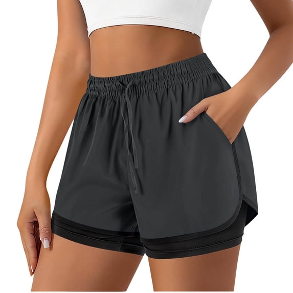 RKSTN Womens Shorts Dolphin Athletic Shorts Summer Solid Color Split Hem High Waisted Elastic Drawstring Waistband Stretchy Comfy Compression Liner Sports Shorts with Pockets