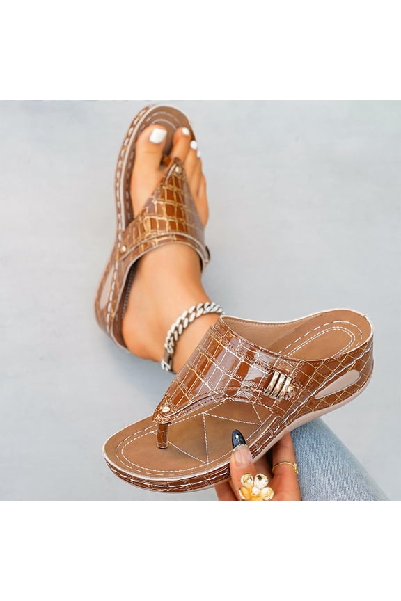 Womens Slippers Pu Glossy Fish Mouth Wedge Trendy Solid Color Open Toe Thick Sole Versatile All Season Slippers