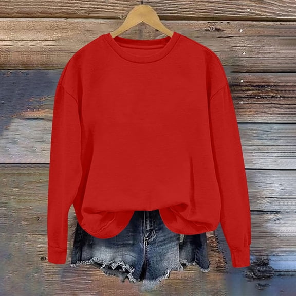 RKSTN Womens Sweatshirts Long Sleeve Tops for Women Trendy Crewneck Sweatshirts Women Lightweight Relaxed Fit Fall Winter Womens Tops (Red ,XL)