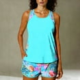 thumbnail image 1 of RKSTN Womens Swimsuits Solid Color Crew Neck Swim Tank Top with High Waisted Hawaiian Print Color Block Swim Shorts Matching Two Piece Bathing Suit, 1 of 7