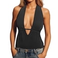 thumbnail image 1 of RKSTN Womens Tops Sleeveless Halter Deep V Neck Solid Color Slim Fitted Fashionable Strappy Tank Tops Spring Summer Outdoor Versatile Style, 1 of 7