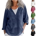 thumbnail image 1 of RKSTN Womens Tunic Tops Cotton Linen Plus Size Tunic Tops V Neck Long Sleeve Trendy Vintage Solid Color Lightweight Breathable Shirts, 1 of 7