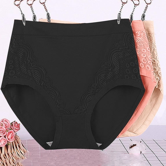 RKSTN Womens Underwear Women Pack 100% Cotton Period Underwear Plus Size Lace Trimmed Leak Proof High Waisted 3 Pack Briefs