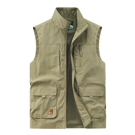 RKSTN Work Vest For Men Outdoor Solid Color Sleeveless Zip Up Work Vests Wicking Jacket Sports Hiking Photography Multi Pockets