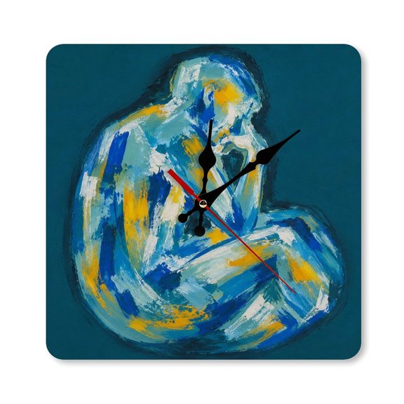 RKSupls 10×10inch Abstract Human Profile Square Unmarked Wall Clock Silent Non-Ticking Home Decor for Bedroom Living Room Office Classroom Easy to Install