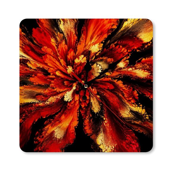 RKSupls 1010inch Abstract Red Gold Fluid Art Square Unmarked Wall Clock Silent Non-Ticking Home Decor for Bedroom Living Room Office Classroom Easy to Install