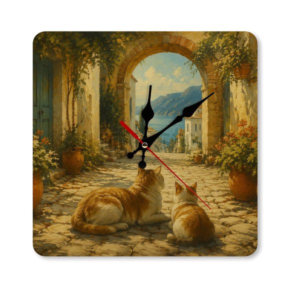 RKSupls 10×10inch Catsby Lakesidewith Boat Square Unmarked Wall Clock Silent Non-Ticking Home Decor for Bedroom Living Room Office Classroom Easy to Install
