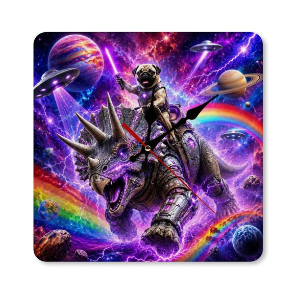 RKSupls 1010inch Cosmic Dog Astronaut Suit Square Unmarked Wall Clock Silent Non-Ticking Home Decor for Bedroom Living Room Office Classroom Easy to Install
