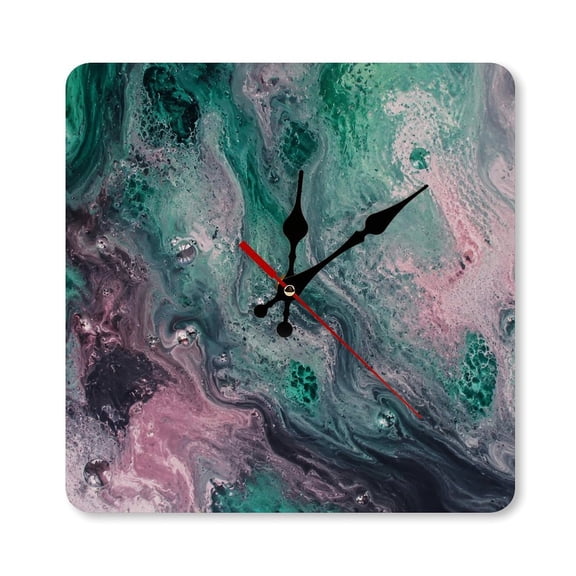 RKSupls 1010inch Emerald Marble Fluid Art Square Unmarked Wall Clock Silent Non-Ticking Home Decor for Bedroom Living Room Office Classroom Easy to Install