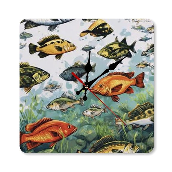 RKSupls 1010inch Fish Underwater Aquarium Colorful Square Unmarked Wall Clock Silent Non-Ticking Home Decor for Bedroom Living Room Office Classroom Easy to Install