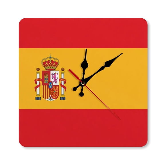 RKSupls 10×10inch Flag Spain Square Unmarked Wall Clock Silent Non-Ticking Home Decor for Bedroom Living Room Office Classroom Easy to Install