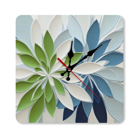 RKSupls 10×10inch Layered Paper Flowers Art Square Unmarked Wall Clock Silent Non-Ticking Home Decor for Bedroom Living Room Office Classroom Easy to Install