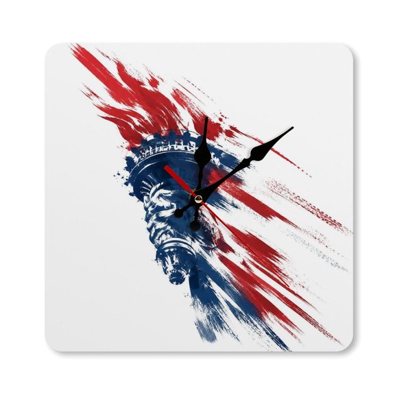 RKSupls 10×10inch Liberty Torch Brushstroke Red Blue Motion Square Unmarked Wall Clock Silent Non-Ticking Home Decor for Bedroom Living Room Office Classroom Easy to Install