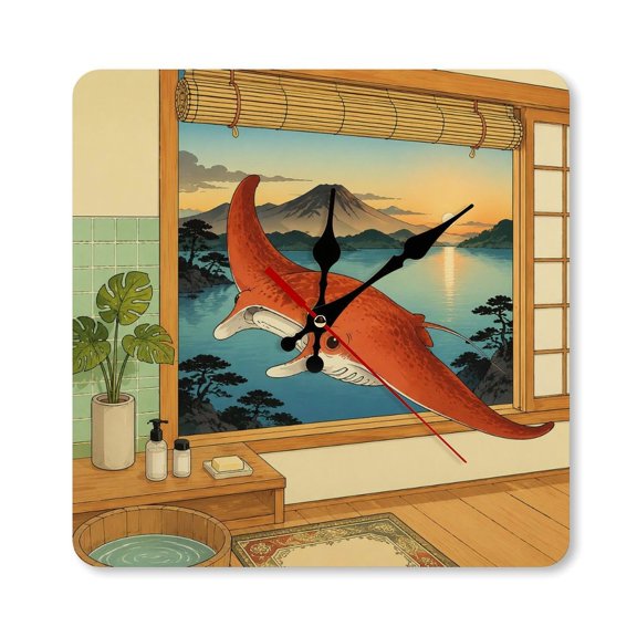 RKSupls 1010inch Manta Ray Flying Through Japanese Window Square Unmarked Wall Clock Silent Non-Ticking Home Decor for Bedroom Living Room Office Classroom Easy to Install