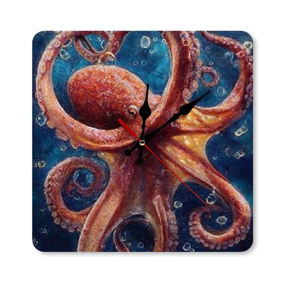 RKSupls 1010inch Octopus Ocean Art Square Unmarked Wall Clock Silent Non-Ticking Home Decor for Bedroom Living Room Office Classroom Easy to Install