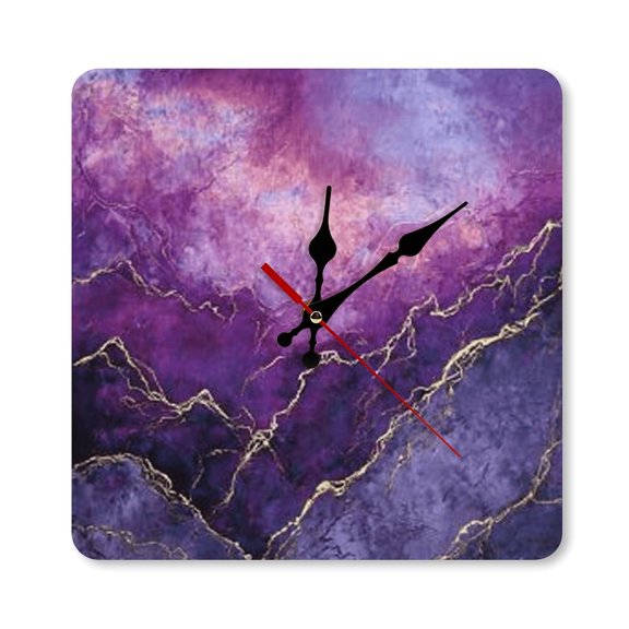 RKSupls 1010inch Purple Gold Fluid Abstract Square Unmarked Wall Clock Silent Non-Ticking Home Decor for Bedroom Living Room Office Classroom Easy to Install