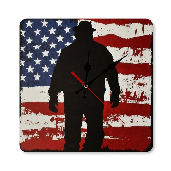 RKSupls 1010inch Silhouette Man American Flag Mystery Square Unmarked Wall Clock Silent Non-Ticking Home Decor for Bedroom Living Room Office Classroom Easy to Install