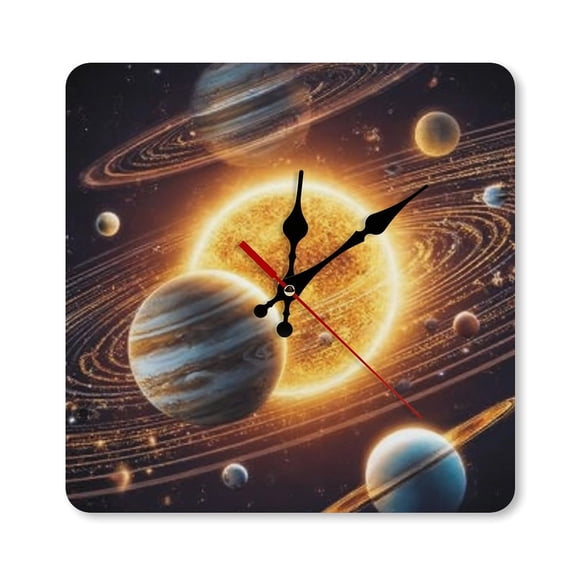 RKSupls 10×10inch Solar System Planets Space Square Unmarked Wall Clock Silent Non-Ticking Home Decor for Bedroom Living Room Office Classroom Easy to Install