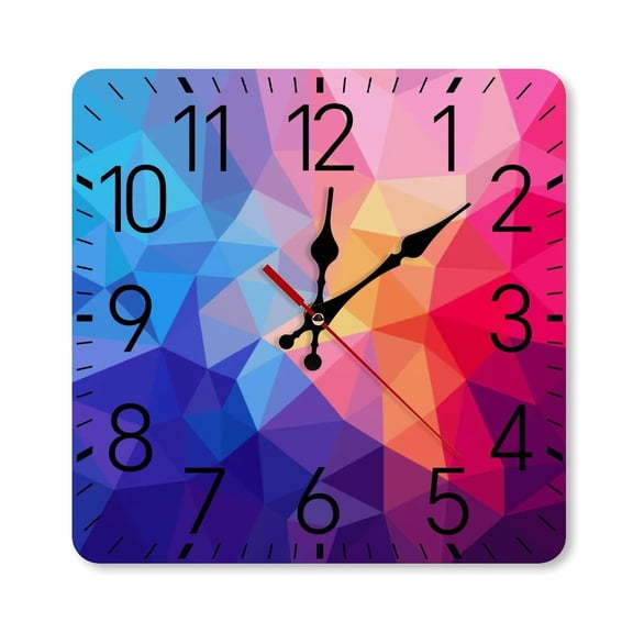 RKSupls 1010inch Square Silent Wall Clock Wooden Frame, Abstract Blue Polygon Texture Scale Decorative Clock for Home Bedroom Living Room Office