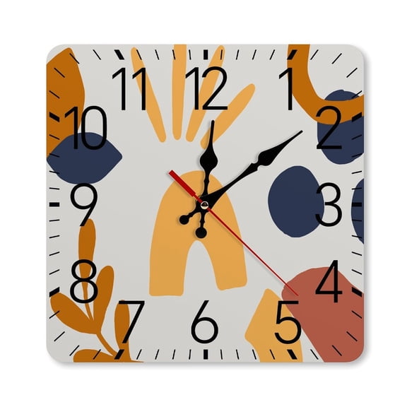 RKSupls 10×10inch Square Silent Wall Clock Wooden Frame, Abstract Geometric Bauhaus Pattern Scale Decorative Clock for Home Bedroom Living Room Office
