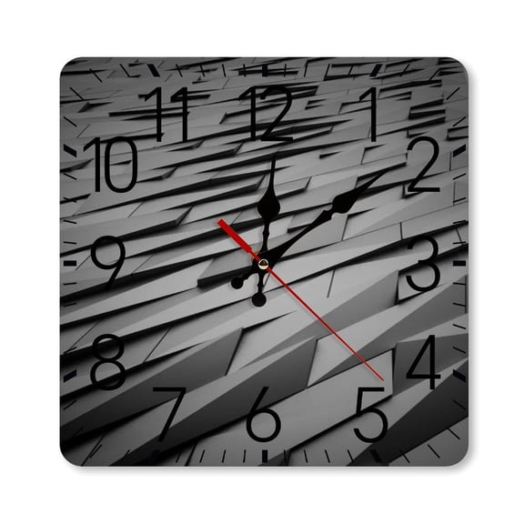 RKSupls 10×10inch Square Silent Wall Clock Wooden Frame, Abstract Geometric Grid Pattern Scale Decorative Clock for Home Bedroom Living Room Office