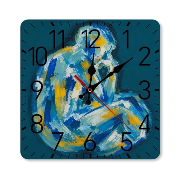 RKSupls 10×10inch Square Silent Wall Clock Wooden Frame, Abstract Human Profile Scale Decorative Clock for Home Bedroom Living Room Office