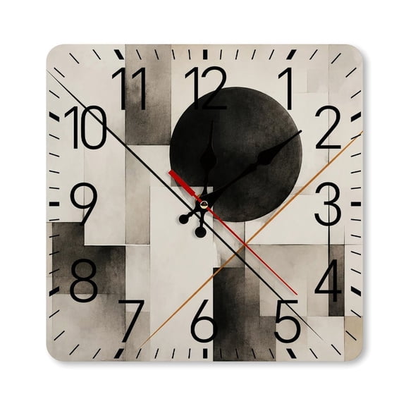 RKSupls 1010inch Square Silent Wall Clock Wooden Frame, Art Deco Womanin Black Dress Geometric Scale Decorative Clock for Home Bedroom Living Room Office