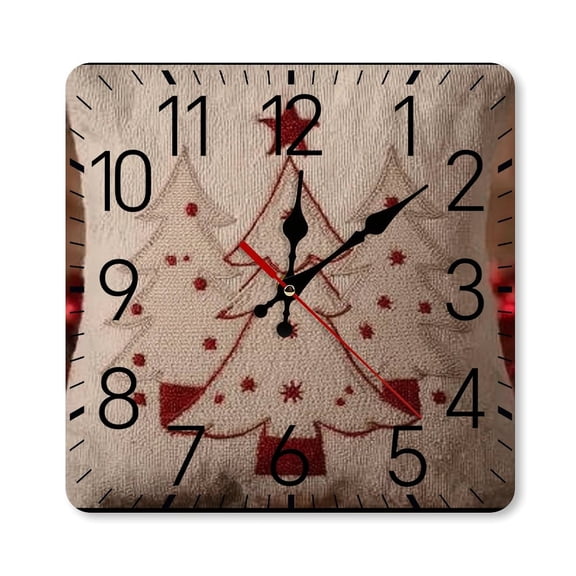 RKSupls 10×10inch Square Silent Wall Clock Wooden Frame, Christmas Tree Scale Decorative Clock for Home Bedroom Living Room Office