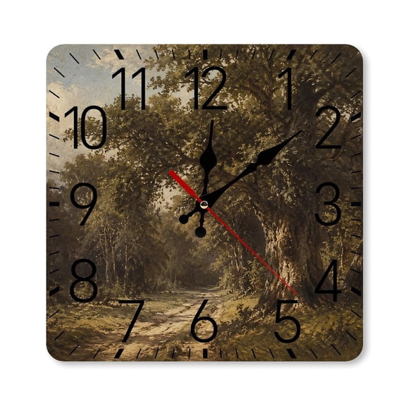 RKSupls 10×10inch Square Silent Wall Clock Wooden Frame, Cobblestone Alley Evening Scale Decorative Clock for Home Bedroom Living Room Office