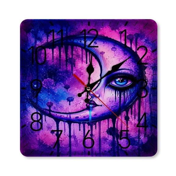 RKSupls 10×10inch Square Silent Wall Clock Wooden Frame, Crying Moon Face Portrait Scale Decorative Clock for Home Bedroom Living Room Office