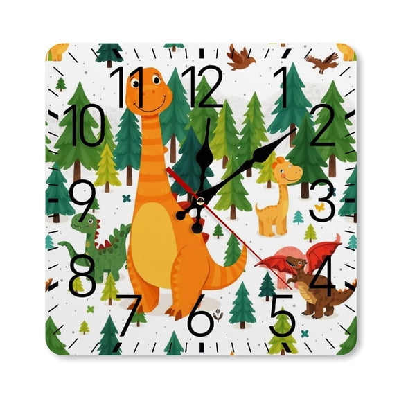 RKSupls 10×10inch Square Silent Wall Clock Wooden Frame, Cute Bear Forest Scale Decorative Clock for Home Bedroom Living Room Office