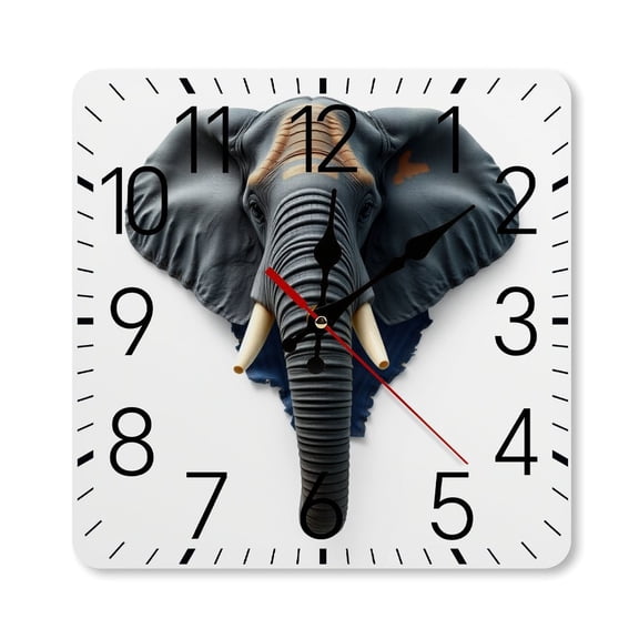 RKSupls 10×10inch Square Silent Wall Clock Wooden Frame, Denim Elephant Head Scale Decorative Clock for Home Bedroom Living Room Office