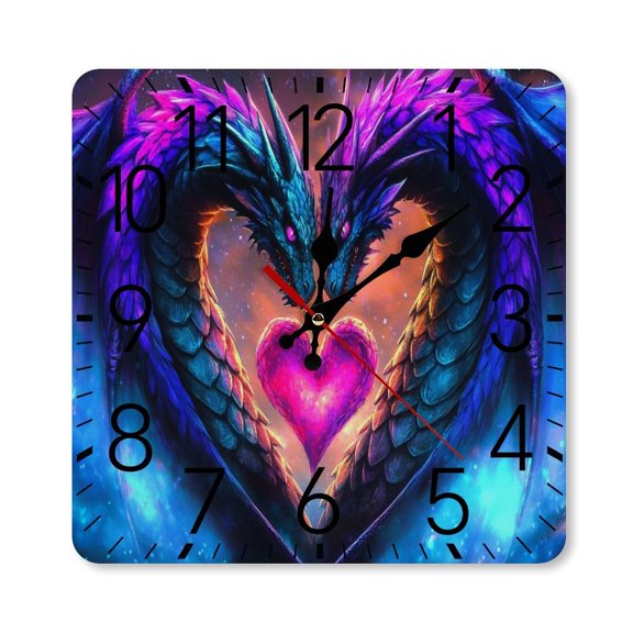 RKSupls 1010inch Square Silent Wall Clock Wooden Frame, Dragons Heart Fantasy Space Scale Decorative Clock for Home Bedroom Living Room Office