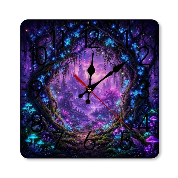 RKSupls 10×10inch Square Silent Wall Clock Wooden Frame, Fantasy Flower Arch Pathway Scale Decorative Clock for Home Bedroom Living Room Office