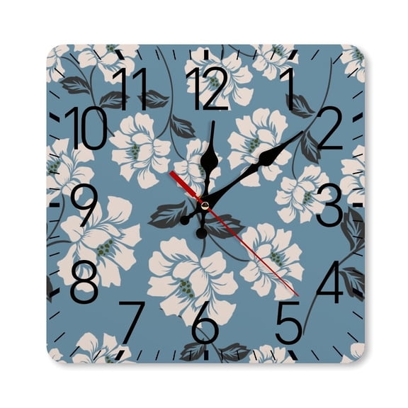 RKSupls 1010inch Square Silent Wall Clock Wooden Frame, Floral Fabric Background Design Scale Decorative Clock for Home Bedroom Living Room Office