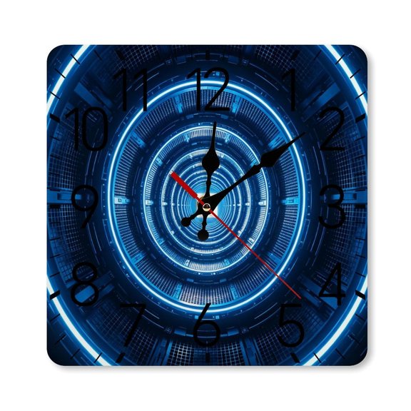 RKSupls 1010inch Square Silent Wall Clock Wooden Frame, Futuristic Technology Data Tunnel Scale Decorative Clock for Home Bedroom Living Room Office
