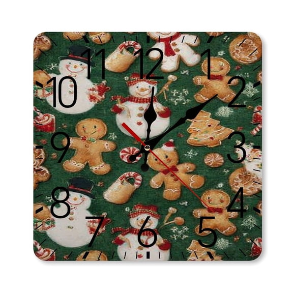 RKSupls 10×10inch Square Silent Wall Clock Wooden Frame, Gingerbread Snowman Cookies Scale Decorative Clock for Home Bedroom Living Room Office