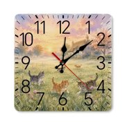 RKSupls 10 10inch Square Silent Wall Clock Wooden Frame, Kittens At Cottage Sunset Scale Decorative Clock for Home Bedroom Living Room Office