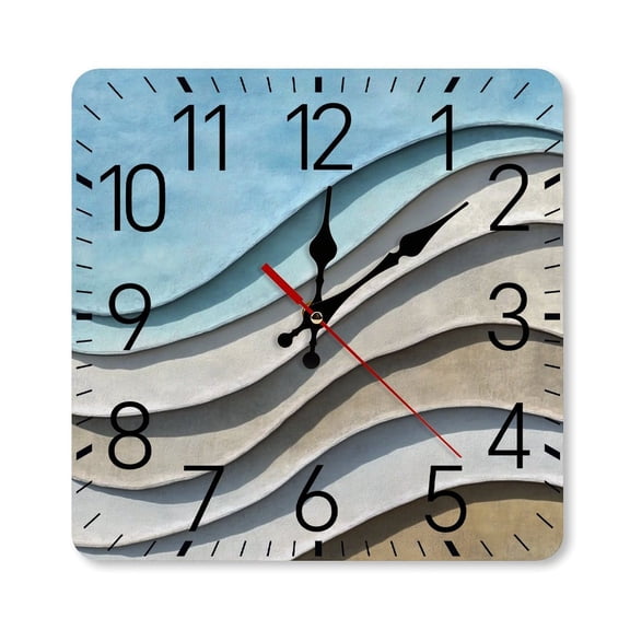 RKSupls 1010inch Square Silent Wall Clock Wooden Frame, Layered Wavy Fabric Texture Scale Decorative Clock for Home Bedroom Living Room Office