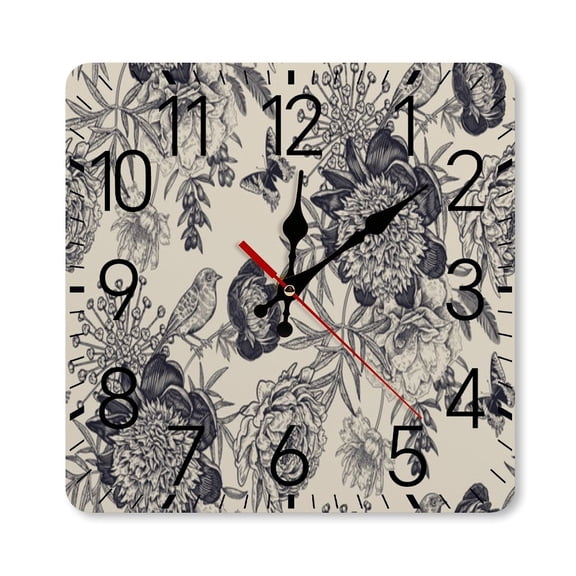 RKSupls 10×10inch Square Silent Wall Clock Wooden Frame, Medieval Vintage Floral Seamless Scale Decorative Clock for Home Bedroom Living Room Office
