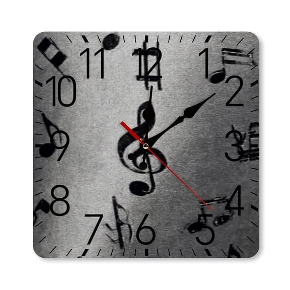 RKSupls 10×10inch Square Silent Wall Clock Wooden Frame, Music Notes Pattern Scale Decorative Clock for Home Bedroom Living Room Office