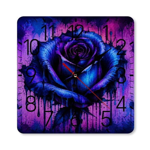 RKSupls 10×10inch Square Silent Wall Clock Wooden Frame, Neon Rosewith Dripping Paint Scale Decorative Clock for Home Bedroom Living Room Office