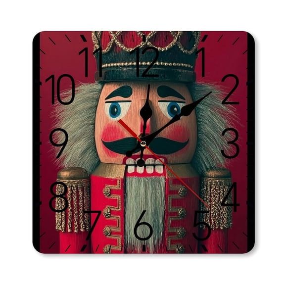 RKSupls 10×10inch Square Silent Wall Clock Wooden Frame, Nutcracker King Red Scale Decorative Clock for Home Bedroom Living Room Office