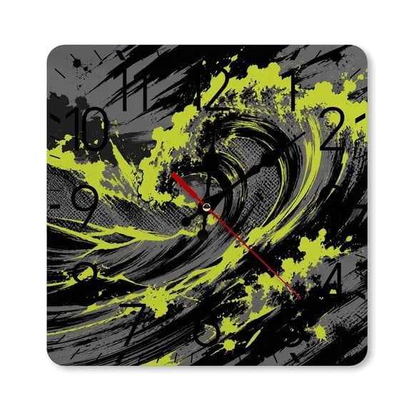 RKSupls 10×10inch Square Silent Wall Clock Wooden Frame, Ocean Wave Grunge Neon Art Scale Decorative Clock for Home Bedroom Living Room Office