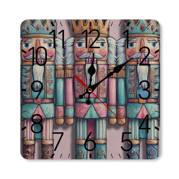 RKSupls 10×10inch Square Silent Wall Clock Wooden Frame, Pastel Nutcrackers Scale Decorative Clock for Home Bedroom Living Room Office